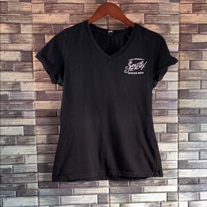 Black Women's V-Neck District Made Medium T-Shirt Smitty’s Garage & Sailor Jerry